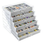 Watpot Acrylic Jewelry Box with 6 Drawers, Clear Earring Storage Organizer Display Case for Women Girls, Gray - color: Gray 6 Layers