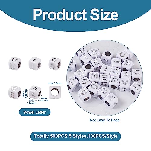 FASHEWELRY 500 Pcs Acrylic Cube Vowel Letter Beads, 6mm Silver Square Initial Alphabet Beads for Friendship Bracelet & Jewelry Making - color: 00-A/E/I/O/U-Silver, size: 6x6x6mm