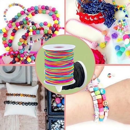 Elastic Jewelry Thread, 1mm Braided Thread, Used for Making Bracelets, Necklaces, DIY Crafts, Each roll 50 Meters, 4 Rolls 200 Meters (2 Black+2 Color) - color: 2 Black+2 Colorful