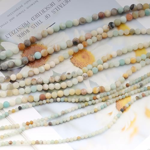 370Pcs Natural Frosted Amazonite Gemstone Beads Energy Healing Crystal Stone Round Loose Gemstone Stone Beads for Jewelry Making, DIY Bracelets Necklaces (Frosted Amazonite-4mm) - color: Frosted Amazonite-4mm