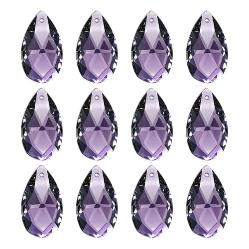 PATIKIL K9 Crystal Pendants Teardrop Beads, 12 Pack 28mm Chandelier Prisms Parts Hanging Beads DIY Lamp for Arts Crafts Decoration, Dark Purple - color: Dark Purple