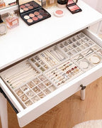 Stackable Jewelry Organizer Trays with Removable Dividers, 6-Tray Beige Jewelry Drawer Organizer Set for Earrings, Necklaces, Rings & Bracelets Gift for Her - size: 6 Layers