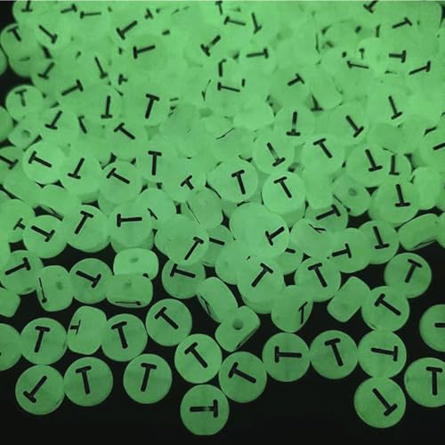 200PCS Letter Beads Glow in The Dark 4x7mm Acrylic Alphabet Letter T Beads for Jewelry Making Bracelet - color: T-200PCS