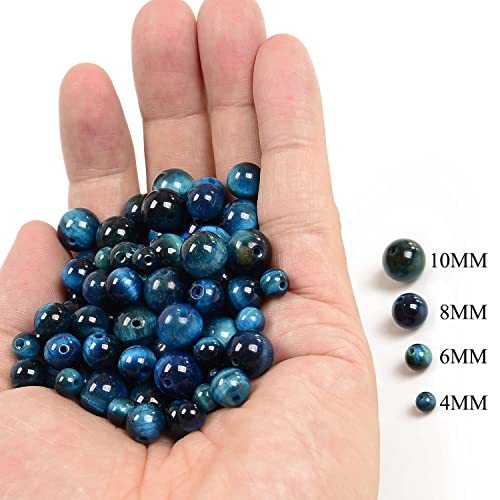 NCB 100pcs Original Natural Stone Beads Gemstone Round Loose Beads 6mm 8mm 10mm (Aquamarine Tiger's Eye, 6mm 100Beads) - color: Aquamarine Tiger's Eye, size: 6mm 100beads