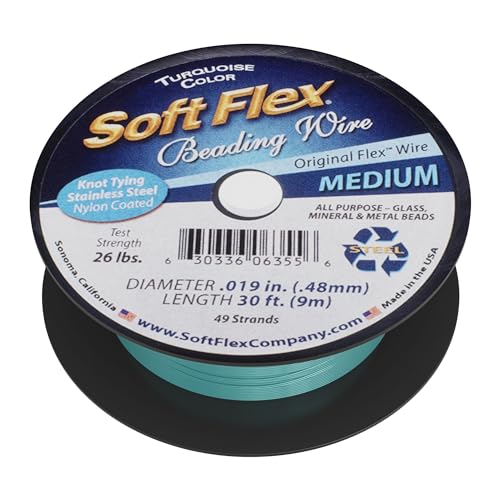 Soft Flex 49 Strand Beading Wire - Medium 0.19 Diameter - 30 Feet Nylon Design Wire - style: Turquoise