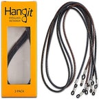 HANGIT, Elegant Eyeglass, Sunglass Strap-Chain-Retainer, Sports Band, 3 Pack (blue black brown - PU Leather For Men Women By HANGIT