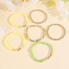 Pingyongchang Heishi Gold Beaded Bracelets Set for Women Men Bohemian Polymer Clay Colorful Surfer Vinyl Disc Stretch Layering Stackable Friendship Boho Bracelet Summer Beach Jewelry Gifts - color: Yellow