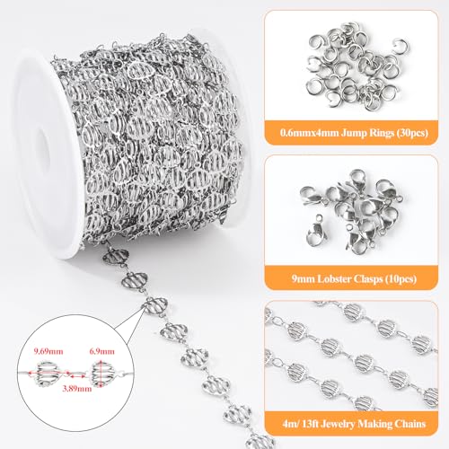 YOUBEIYEE 13 Feet Stainless Steel Silver Chain for Jewelry Making Hollow Heart Link Chain for Women Necklace DIY Chains Bulk - color: Heart Silver