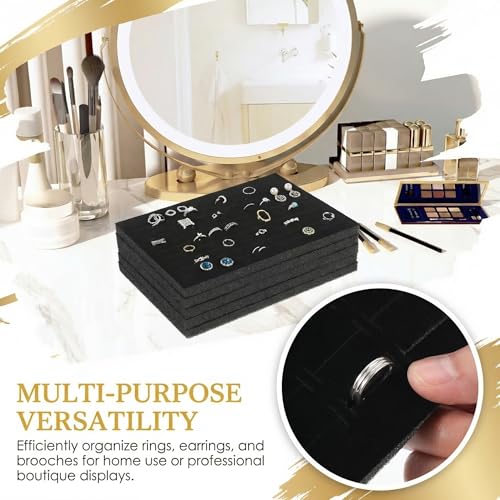 DOITOOL Black Velvet Ring Organizer Foams, 5 Pack Jewelry Box Foams Inserts for Earrings, Sponge Holder Pad, Storage Showcase Display Tray for Jewelry Showcase, Storage Display (11x7in)