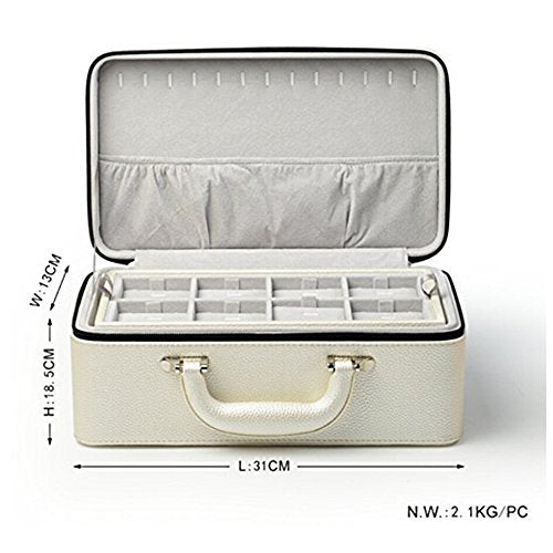 Oirlv Leather Jewelry Box Handmade Travel Jewelry Organizer Storage Case Holder For Girl Lady Earring,Ring,Necklace,Pendant,Watch,Bracelet。(X010)White - color: White