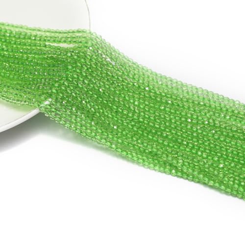 10 Strands Spinel Beads Artificial Faceted Small Round Loose Beads 3mm 15 inch for Jewelry Making Charms Necklace Bracelet - color: Light Green-1