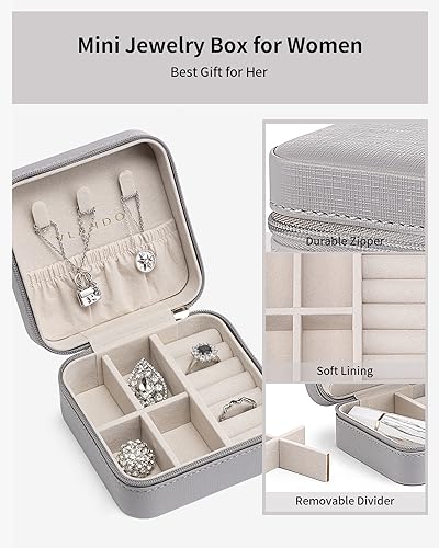 VLANDO Travel Jewelry Box, Small Jewelry Travel Organizer Case for Girls Women - Grey - color: I.Grey