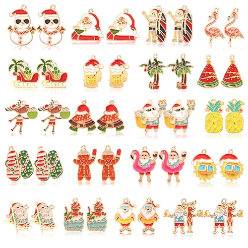 MARFOREVER 40 Pcs/20 Pairs Christmas in July Charms, Summer Christmas Enamel Charm Holiday in July Beach Hawaiian Pendants for Bracelet Necklace Earrings Making Accessories - style: Christmas in July