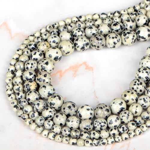 4mm 200pcs Natural Stone Round Beads Dalmation Jasper Genuine Stone Beading Loose Gemstone DIY Charm Smooth Beads for Bracelets Necklaces Earrings Hole Size 1mm (Dalmation Jasper 4mm) - color: Dalmation Jasper, size: 4mm