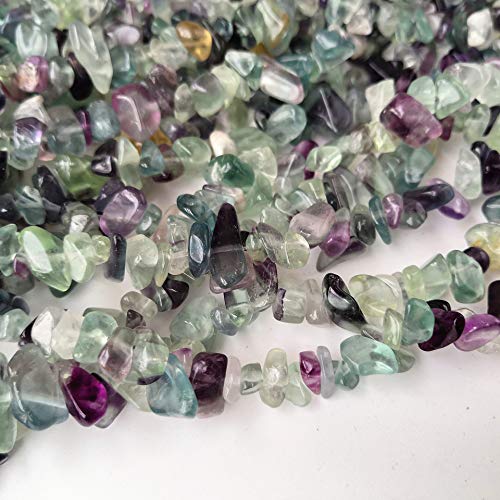 90 Inches Fluorite Irregular Shaped Crystal and Healing Tumbled Chip Stone Beads for Jewelry Making - color: Green Purple-Fluorite