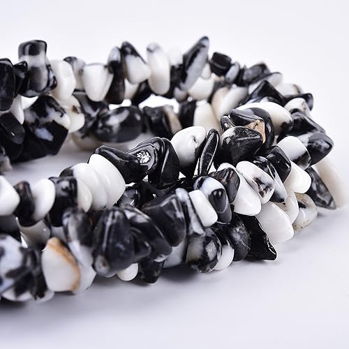 5-8mm 34 inches Natural Crystal Black White Zebra Jasper Stone Beads for Jewelry Making Tumbled Drilled Irregular Gravel Gemstones Chips Stone Beads by Strand - color: Black&White Zebra