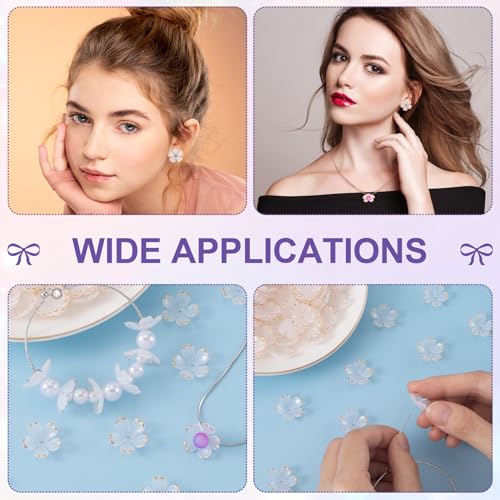 100Pcs Cherry Blossom Beads, 5-Petal Acrylic Flower Beads, Mini Spacer Hair Accessories Halloween Christmas for Bracelets Earring Jewelry Making- White - color: White