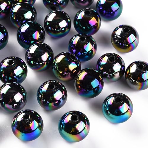 LiQunSweet 210 Pcs 16MM AB Color Plated Black Round Opaque Acrylic Beads Chunky Bubblegum Loose Spacer Beads for DIY Jewelry Crafts Bag Decoration - color: 16MM Black Bubblegum Beads_210 Pcs
