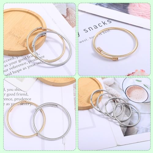 32 Pieces Twisted Cable Wire Bracelet Stylish Fine Stainless Steel Open Cuff Bracelets Mixed 3mm Thin Adjustable Expandable Elastic Bangle Bracelets for Women DIY Jewelry Making Christmas Day Gift
