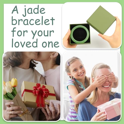Landical 2.4'' Natural Jade Bracelet for Women Jade Bangle Bracelets with Box Good Luck Bangle Jewelry Gift for Mother - color: Emerald Green