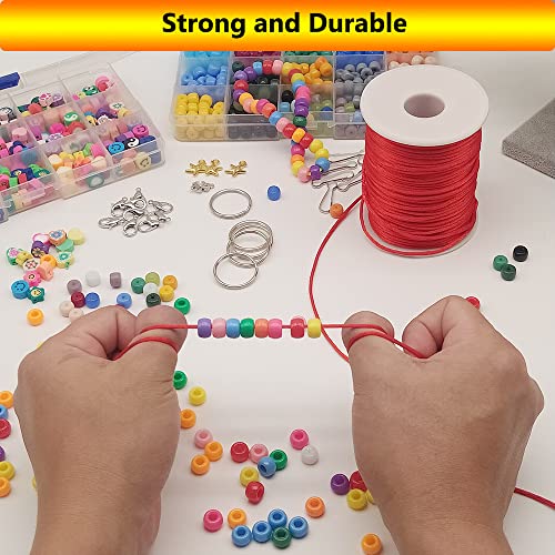 2 mm 330 Feet Satin Nylon Cord String for Jewelry Making Bracelet Necklaces Beading Thread Rattail Macrame Kumihimo Chinese Knot Craft Red - size: Red