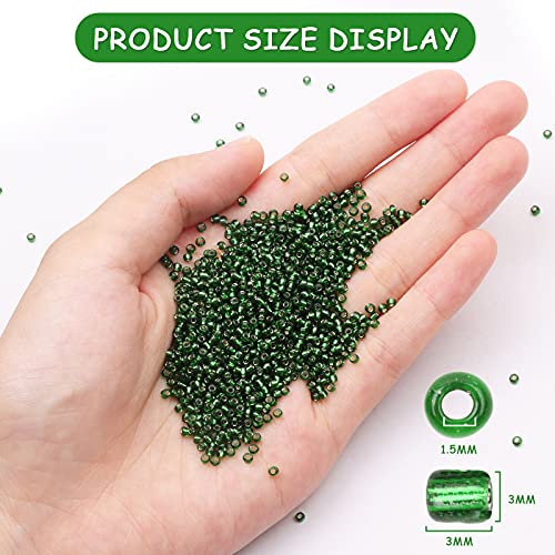 5100 Pcs Size 8/0 Glass Seed Beads, 3 mm Emerald Green Small Mini Spacer Loose Pony Beads for Jewelry Making and DIY Crafts - color: Emerald Green, size: Medium