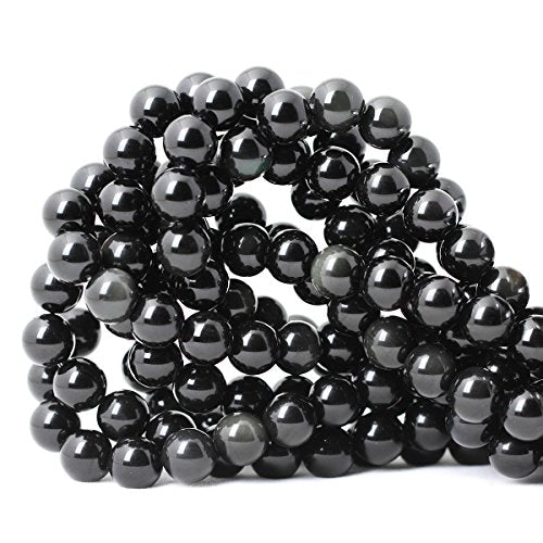35PCS 10mm Natural Black Obsidian Gemstone Round Loose Beads Crystal Energy Stone Healing Power for DIY Jewelry Making 1 Strand 15" - color: Black Obsidian, size: 10mm