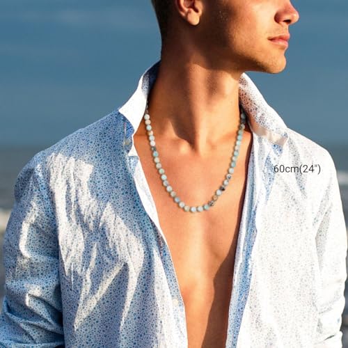 GAVU Hand-knotted Men's Beaded Necklace, Crystal Necklace for Men - color: Amazonite, size: 24"