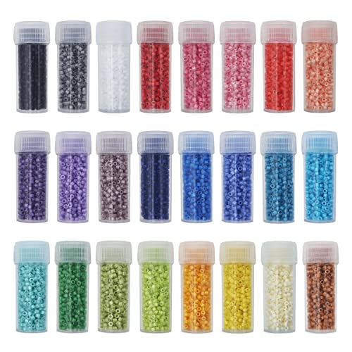 INSPIRELLE Uniform 120 Gram 12/0 (2mm) Cylinder Glass Seed Beads for Craft Jewelry Making, 24 Opaque Painted Colors - color: 24x Opaque Colors