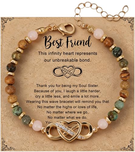 Infinity Love Bracelet for Women, Natural Stone Bracelets, Adjustable Charm Jewelry, Birthday Christmas Valentine's Day Gift for Wife Mom, Friend and Sister - color: Gold, size: Best Friend