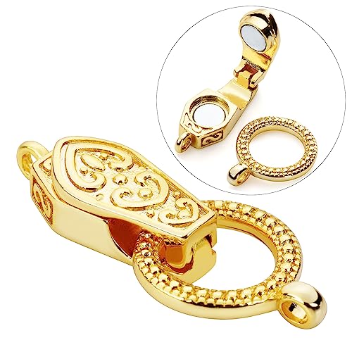 OHINGLT Fold Over Magnetic Necklace Clasps and Closures 18K Gold and Silver Plated Brass with Loop Magnet Converter for DIY Bracelet Jewelry Making - color: 2Pcs Gold