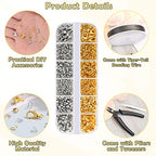 Acejoz 1200 Pcs Crimp Beads Supplies for Jewelry Making, Including Crimp Covers, Crimp Tubes and Wire Guardians, Lobster Clasps, Jump Rings, Crimping Pliers and Beading Wire for Bracelets Making