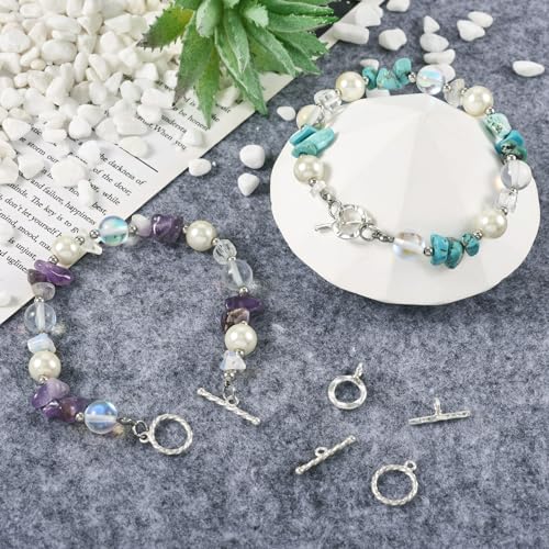 2 Sets 925 Sterling Silver Toggle Clasps Round OT Toggle Jewelry Clasps T-Bar Closure Clasp Fastener IQ End Connectors for DIY Necklace Bracelet Jewelry Making - color: 925 Sterling Silver-T Bar