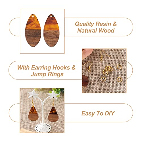FASHEWELRY Resin Wood Earring Kit with 24pcs Teardrop Wooden Resin Earring Charms, Blanks, Findings, Open Jump Rings, French Hooks for Jewelry Making - color: 0Teardrop-24Pcs