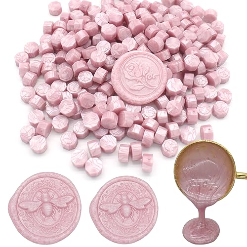 250pcs Wax Seal Beads Pearl Pink, Andotopee Premium Sealing Wax Beads for Stamp Seals, Octagon Seal Stamp Pellets Refill Pack for Wedding Invitation, Letter Envelope, Scrapbook DIY & Bridal Crafts - color: Pearl pink