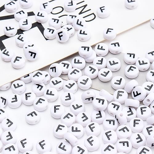 100Pcs Letter Beads 4x7mm White Round Acrylic Alphabet Beads Letter F Beads for Jewelry Making DIY Bracelets Necklaces Key Chains - color: F 100Pcs