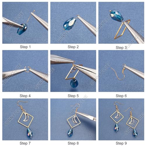 SUNNYCLUE 1 Box DIY 8 Pairs Blue Moon Earrings Making Starter Kit Including Moon Geometric Linking Connector Charms Teardrop Flower Beads Earring Findings for Women Earring Making Crafts
