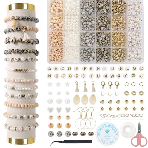 TOIPINIO Bracelet Making Kit Jewelry Making Supplies Kit Natural Stone Beads for Irregular Natural Stone with for DIY Craft 1736PC Friendship Bracelet/Necklace/Earrings for Adults (Dalmatian Jasper) - color: Dalmatian Jasper