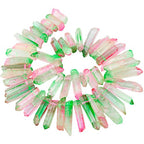rockcloud Natural Rock Crystal Points Titanium Coated Clear Quartz Sticks Spikes Top Drilled 15 inch Strand,Pink&Green - color: #31-Pink&Green