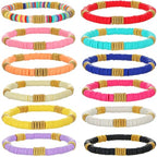 12pcs Friendship Bracelets Beaded Bracelets Heishi Bracelet Cute Bracelets Stack Vinyl Clay Disc Bead Surfer Stretch Summer Beach Bracelets For Women Preppy Bracelets - color: I