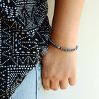 Ganbatte Handmade Beaded Bracelet, Natural Stone and Silver Stainless Steel, Boho Style Women's Jewelry - color: Lapis Lazuli
