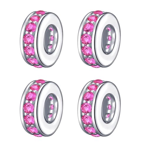 925 Sterling Silver Spacer Charm Bead with Clear CZ for Pandora Charms Bracelets - color: 4pcs Rose Pink