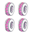 925 Sterling Silver Spacer Charm Bead with Clear CZ for Pandora Charms Bracelets - color: 4pcs Rose Pink