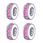 925 Sterling Silver Spacer Charm Bead with Clear CZ for Pandora Charms Bracelets - color: 4pcs Rose Pink