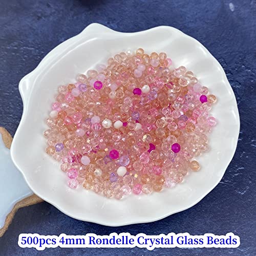 500pcs Crystal Glass Beads 4mm Faceted Rondelle Glass Spacer Beads with Hole for Bracelets Necklace Earring DIY Jewelry Making Craft(Pink Series) - color: Pink Series, size: 4mm