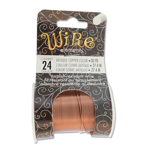The Beadsmith Wire Elements 24-Gauge Lacquered Tarnish-Resistant Copper Wire for Jewelry Making, 30 Yard, 27.43 Meter Spool (Antique Copper) - color: Antique Copper, size: 24 Gauge