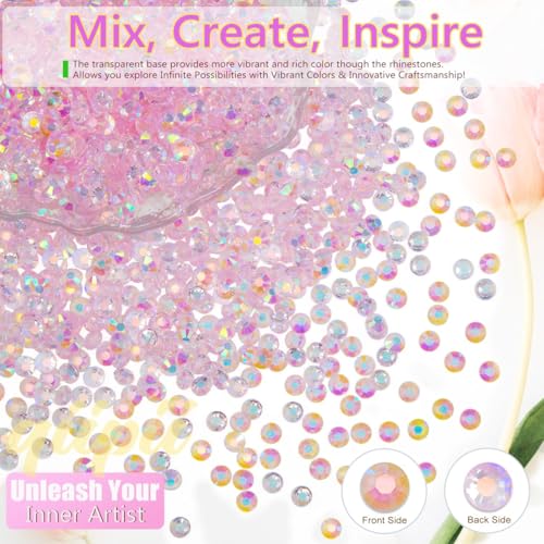 qiipii 2700PCS 4mm Transparent Light Pink AB Resin Rhinestones Clear Pink Flatback Jelly Stones Bulk SS16 Non-Hotfix Diamonds Gems Charms Supplies for Nails Face Eye Makeup Tumblers DIY Crafts Clothes - color: Transparent Light Pink Ab, size: 4mm Bulk