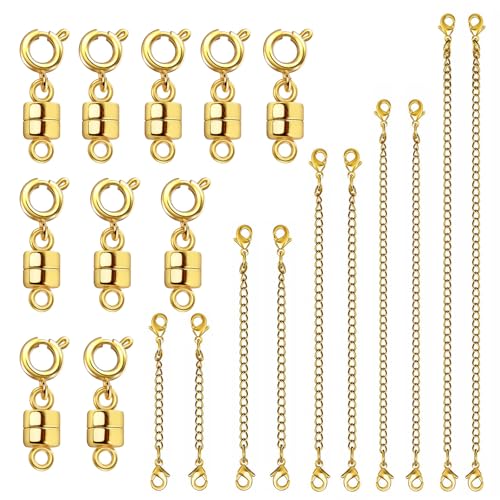 Evnlo Necklace Extender and Magnetic Necklace Clasp,Gold Chain Extenders for Necklaces Bracelet Jewelry - color: 20Pcs Gold