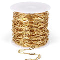 [33 Ft] Stainless Steel Paperclip Chains Roll, 2.5mm Width 18K Gold PVD Plated Stainless Steel Oval Link Chains Spool Bulk for Jewelry Making - color: 18k gold(2.5mm)