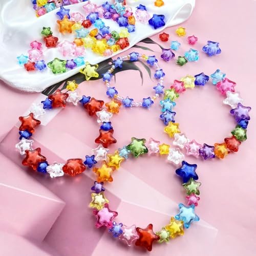 200pcs 11mm Acrylic Star Beads Spacer Beads for DIY Jewelry Making Bracelet Necklace Key Chains Handmade Craft(Rose Red) - color: Rose Red, size: 11mm